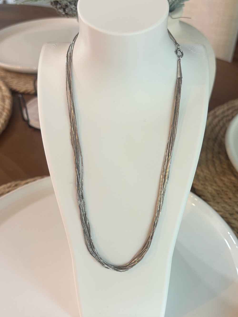 Vintage Southwestern Sterling Silver Liquid Multi Strand Necklace Sunrise 18”